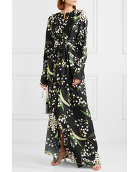 Oscar de la Renta Draped Floral Print Silk Twill Maxi Dress