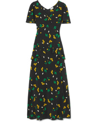 RIXO Evie Ruffled Floral Print Silk Maxi Dress