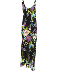 Diane von Furstenberg Floral Print Silk Crepe De Chine Maxi Dress Black