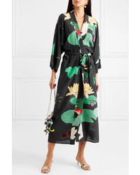 BERNADETTE Floral Print Silk De Chine Wrap Midi Dress