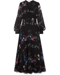 Equipment Tabitha Simmons Clee Ruffled Floral Print Silk Chiffon Maxi Dress
