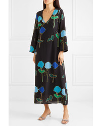 BERNADETTE Floral Print Silk De Chine Midi Dress