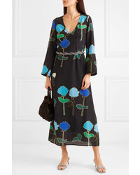 BERNADETTE Floral Print Silk De Chine Midi Dress