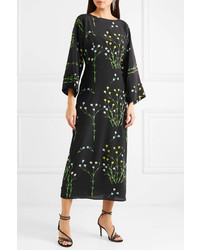 BERNADETTE Floral Print Silk De Chine Midi Dress