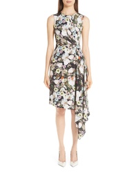 Adam Lippes Floral Print Silk Drape Dress