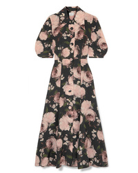 Erdem Gisella Floral Print Silk De Chine Midi Dress