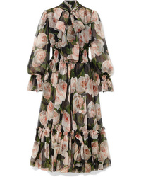 Dolce & Gabbana Pussy Bow Floral Print Silk Chiffon Dress