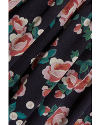 Mother of Pearl Zoe Open Back Floral Print Silk Midi Dress Black