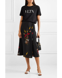 Valentino Floral Print Silk De Chine Wrap Skirt