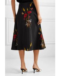 Valentino Floral Print Silk De Chine Wrap Skirt