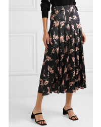 Co Pleated Floral Print Silk Satin Midi Skirt