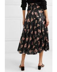 Co Pleated Floral Print Silk Satin Midi Skirt