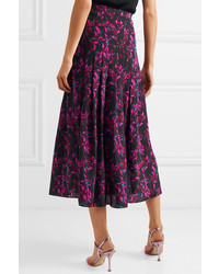 Les Rêveries Pleated Floral Print Silk Skirt