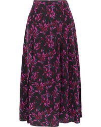 Les Rêveries Pleated Floral Print Silk Skirt