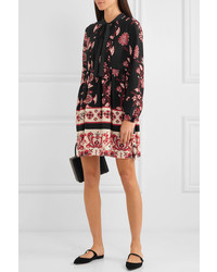 REDVALENTINO Pussy Bow Floral Print Silk Mini Dress