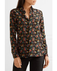 Saint Laurent Floral Print Silk Crepe De Chine Shirt Black