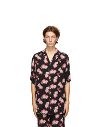Black Floral Silk Short Sleeve Shirt