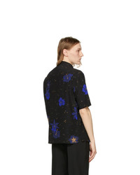 Saint Laurent Black Silk Confetti Hibiscus Short Sleeve Shirt