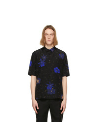 Saint Laurent Black Silk Confetti Hibiscus Short Sleeve Shirt