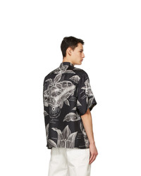 Givenchy Black Silk Floral Schematics Short Sleeve Shirt