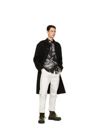 Givenchy Black Silk Floral Schematics Short Sleeve Shirt