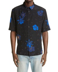 Saint Laurent Confetti Hibiscus Short Sleeve Silk Button Up Shirt