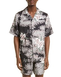 Amiri Hibiscus Tiki Floral Short Sleeve Silk Button Up Camp Shirt In Black At Nordstrom