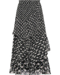 Black Floral Silk Skirt