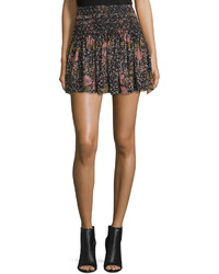 Zadig & Voltaire Smocked Floral Silk Mini Skirt Noir