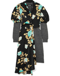 Black Floral Silk Sweater Dress