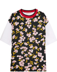 Marni Wool Trimmed Floral Print Silk And Cotton Jersey T Shirt Black