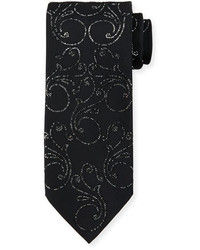 Stefano Ricci Crystal Floral Print Silk Tie Black