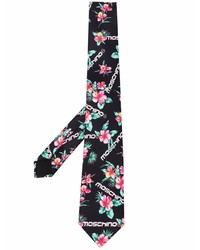 Moschino Floral Print Logo Silk Tie
