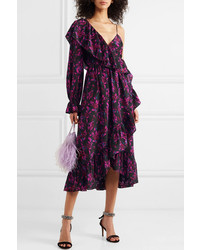 Les Rêveries Asymmetric Ruffled Floral Print Silk Wrap Dress