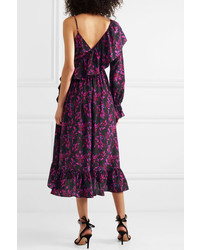 Les Rêveries Asymmetric Ruffled Floral Print Silk Wrap Dress