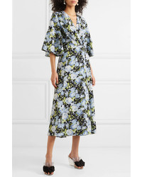 Les Rêveries Floral Print Silk De Chine Wrap Dress