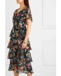 Etro Ruffled Floral Print Silk Chiffon Wrap Effect Dress