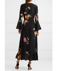 Etro Ruffled Floral Print Silk De Chine Wrap Dress