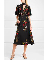 Valentino Tie Neck Floral Print Silk Jersey Wrap Dress
