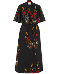 Valentino Tie Neck Floral Print Silk Jersey Wrap Dress