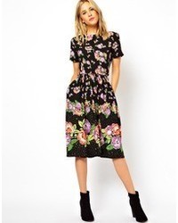 Asos Skater Dress In Floral Print With Button Off Skirt