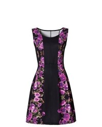 BODYFLIRT Floral Print Skater Dress In Purpleblack Size 1012