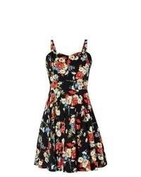 Exclusives New Look Black Sweetheart Neck Floral Print Skater Dress