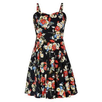 Exclusives New Look Black Sweetheart Neck Floral Print Skater Dress ...