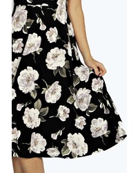 Boohoo Liz Wide Strappy Sweetheart Floral Skater Dress