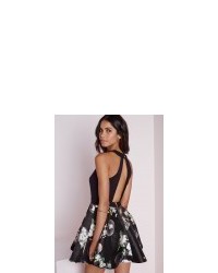 Missguided Sleeveless Floral Skirt Skater Dress Black