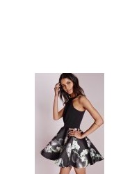 Missguided Sleeveless Floral Skirt Skater Dress Black
