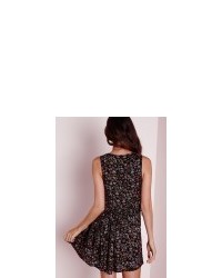Missguided Sleeveless Lace Up Side Dress Black Floral