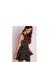 Missguided Sleeveless Lace Up Side Dress Black Floral