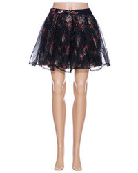 Romwe Lace Embellished Floral Print Skirt